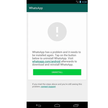Android 4.0.3 で WhatsApp を開くとエラーが表示される