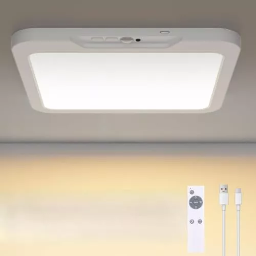SKUTZTEK Plafon LED Techo con Sensor de Movimiento, 8000mAh Batería Lampara Techo, 3000K/4000K/6500K Recargable Regulable con Temporizador y Control Remoto, para Pasillo, Escaleras, Garaje Ø22cm