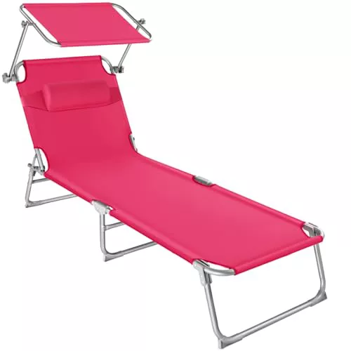 TecTake® Tumbona Plegable con Toldo y Respaldo Regulables, Tumbona Piscina con Reposacabezas y Parasol, Tumbona Playa Resistente a la Intemperie, Tumbonas Jardín Exterior, Carga Máx. 110 kg - Rosa