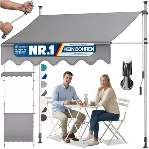 KESSER® Toldo para balcón con manivela, toldo para Balcones, Resistente a los Rayos UV, Regulable en Altura, Repelente al Agua, protección Solar, Cubierta para Patios, Gris 200cm