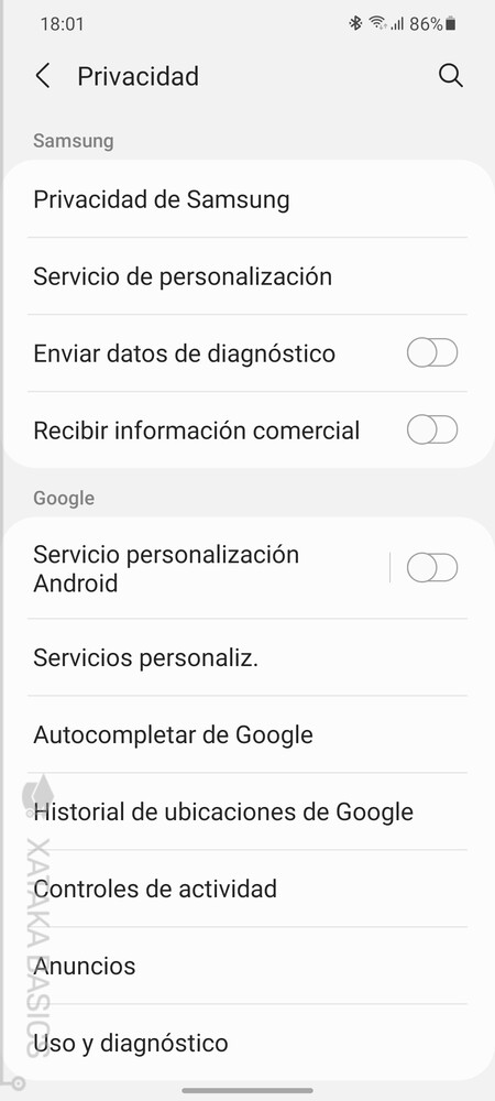 Opciones Google