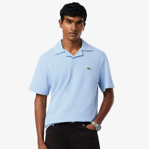 Polo de hombre de corte clásico mezcla de algodón y lino de manga corta Azul claro Lacoste

