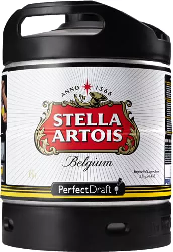 Cerveza PerfectDraft un barril de 6 litros de Stella Artois - Lager. Máquina de tiro casera. Incluye un depósito de 5 euros.
