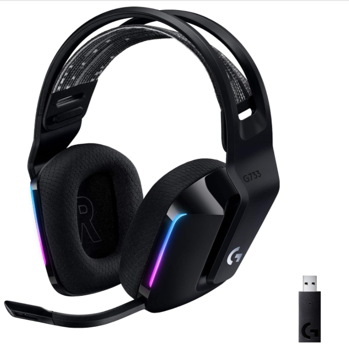 Headset Gamer Sem Fio Logitech G733 7.1 Dolby Surround com Tecnologia Blue VO!CE, RGB LIGHTSYNC, Drivers de Áudio Avançados e Bateria Recarregável para PC e PlayStation - Preto
