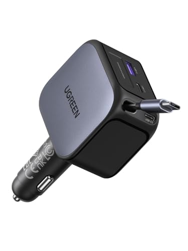 UGREEN 145W 4 en 1 Cargador para Auto con Cable Retráctil USB C