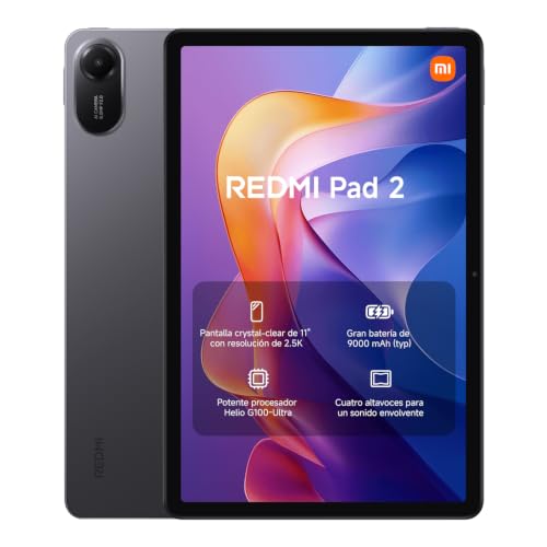 XIAOMI REDMI Pad 2 4+256GB Tablet de 11" 2.5K Gris Batería de 9000 mAh | Pantalla crystal-clear, MediaTek G100-Ultra, Xiaomi HyperOS 2, WiFi 5 + Bluetooth 5.3, 1 año de garantía Extra