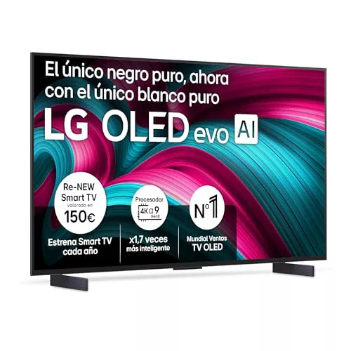 LG OLED42C54LA - TV 42", OLED EVO 4K, Smart TV AI C5, WebOS 25, Super Upscaling, Dolby Vision y Dolby Atmos, AMD FreeSync, Alexa/Google Assistant, Negro