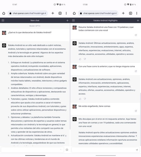 GPT-4 en ChatGPT Plus desde el móvil