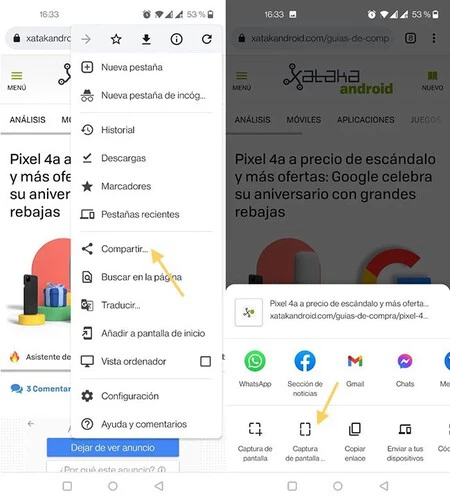 Captura pantalla Chrome Android