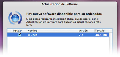 Nueva actualización de iTunes 7.4 disponible