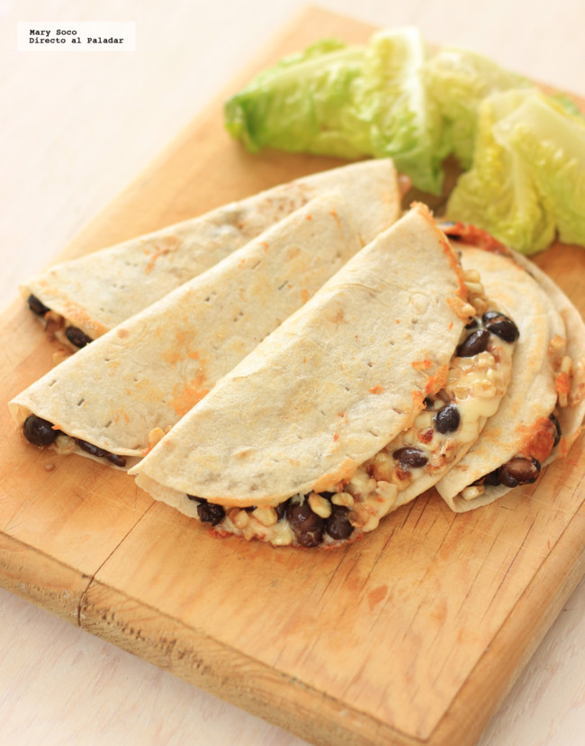 Quesadillas de elote y frijoles negros. Receta