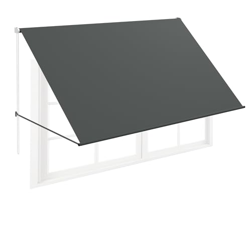 FIVMEN Toldo de brazo plegable retráctil con cordón y barra de soporte de aluminio, toldo para balcón, toldo solar, protección solar para ventanas, terraza, balcón, 200 x 145 cm, antracita