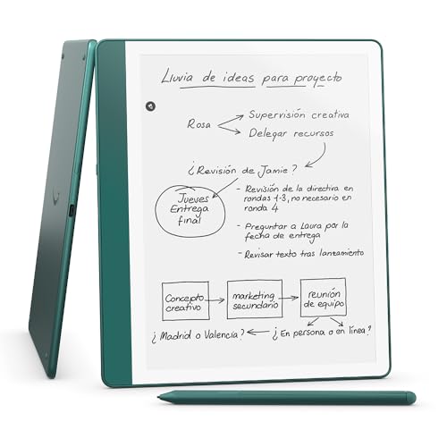 Amazon Kindle Scribe (64 GB) | Pantalla rediseñada con bordes uniformes. Escribe a mano sobre tus libros y documentos | Lápiz prémium | Verde jade metalizado