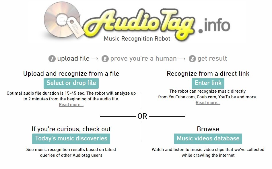 Esta veterana web adivina el título y el autor de la música que no conoces subiéndole un archivo o pasándole una URL