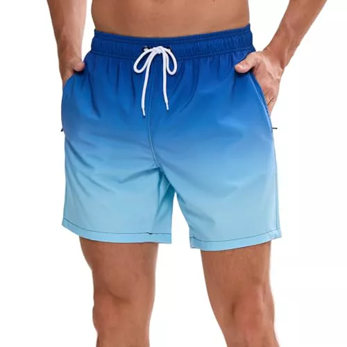 Bañador Hombre de Secado Rápido Impermeable Bañadores Largo, Traje de Baño para Natacion Piscina Corto Pantalones, Verano Shorts Hombre de Playa Arena Deportes L Azul Degradado