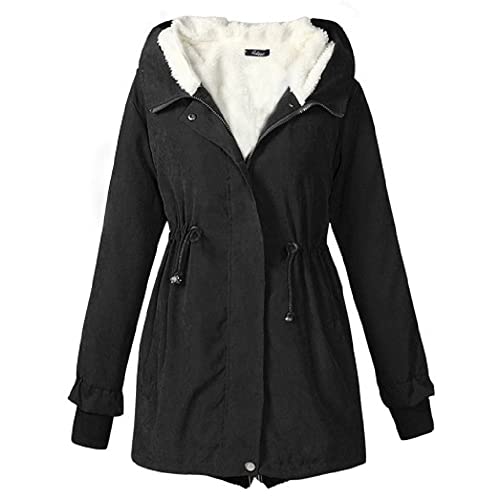 Parka de invierno para mujer, resistente al viento, acolchado, con cordón, ajuste delgado, color negro, talla S