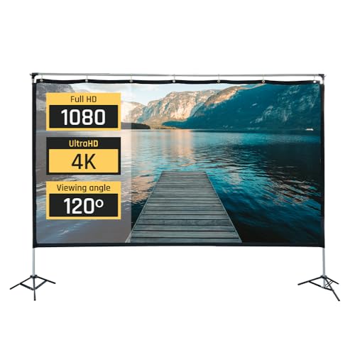 iggual Pantalla Proyección 120" Panorámica 16:9- Plegable y Portáil con Soporte - Visión 120º- Apta Interior y Exterior-4K- Compatible Cualquier Proyector-Bolsa Transporte y Soporte (265x149 cm)