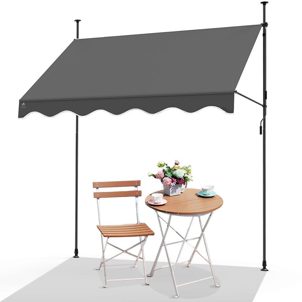 Toldo manual retráctil 250cm, toldo enrollable exterior altura ajustable con manivela, sin taladro, gris