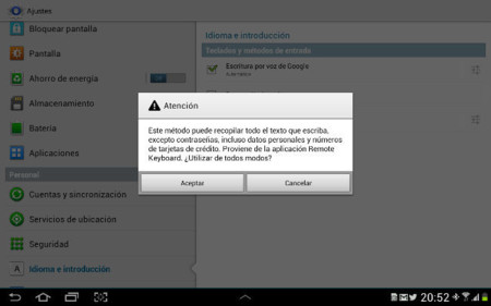 Remote Keyboard, seleccionando el método de entrada
