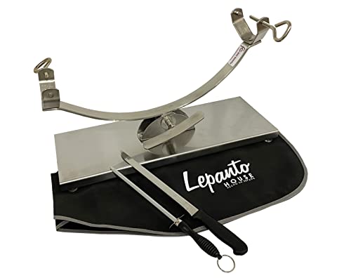 Jamonero basculante de acero inoxidable, cuchillo y chaira