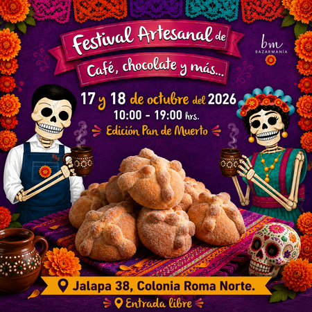 Ya viene el Festival Artesanal de Café, Chocolate y Más edición Pan de Muertos: habrá pan de muerto de Zacatlán, cemitas poblanas, tamales de Tabasco y distintas actividades