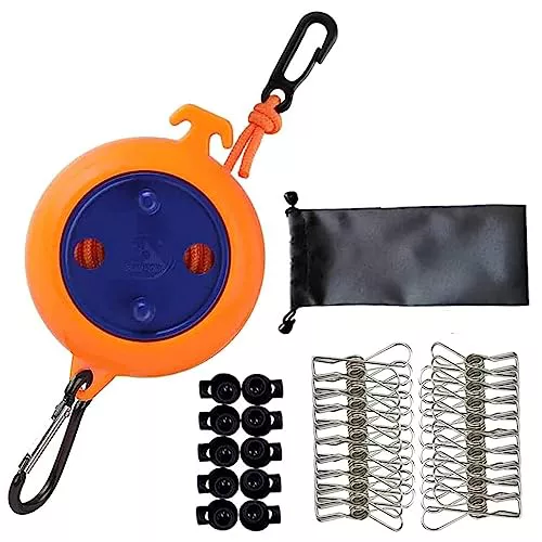 QeeHeng Tendedero retráctil para Camping, 10 m tendedero portátil, tendedero para Exteriores, tendedero de Viaje, 25 pies con Pinzas a Prueba de Viento, 10 Tapones