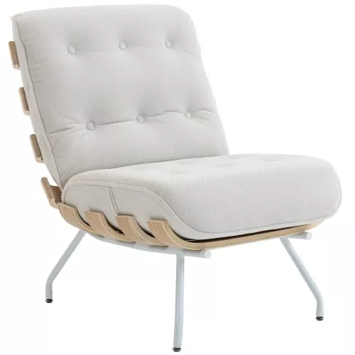 HOMCOM Butaca de Salón Tapizado en Lino Sillón Asiento Acolchado Crema
