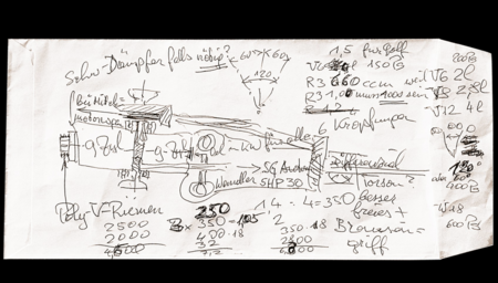 El Bugatti Veyron nació de este boceto de un motor de 18 cilindros hecho en un tren japonés en 1997