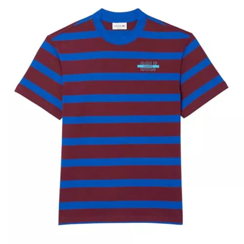 Lacoste Camiseta 3D de algodón a rayas para hombre, azul, rojo, M