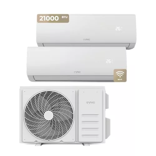 Aire Acondicionado Split EVVO CLIMA Multi 2x1 WiFi, Eficiencia A++, Sistema inverter, Bomba de Calor, Deshumidificador, Control Remoto, Color Blanco, 9000 + 12000 BTU
