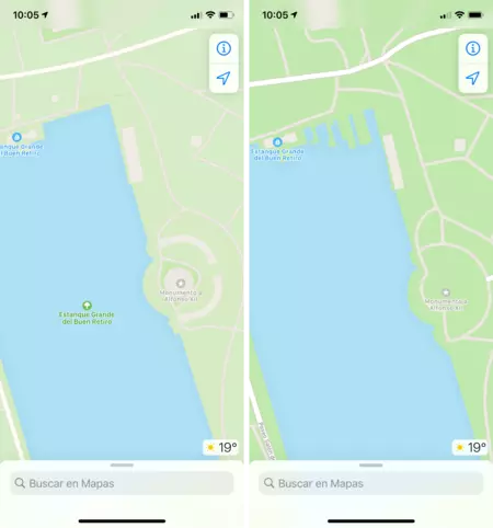 左側が新しい Apple マップ。