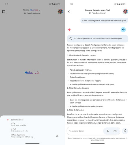 Gemini 2.0 Flash en un Google Pixel 9 Pro