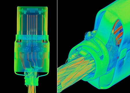 Cabo Amazon Basics exposto a raio-X. Imagem por Lumafield.