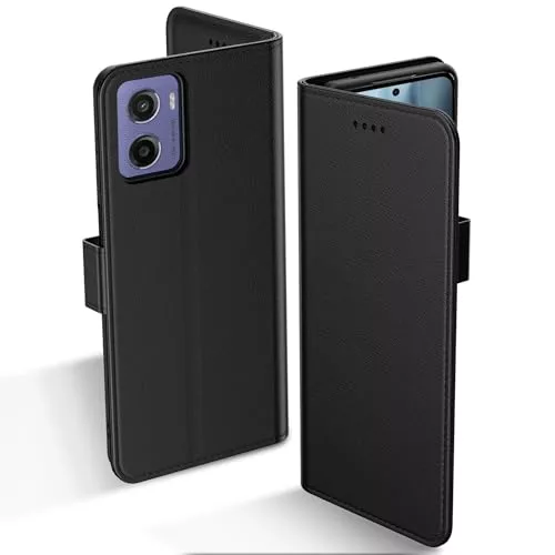 Aiziki Funda para Motorola Moto E15/G05, Funda Protectora De Cuero De PU De Primera Calidad [Bolsa De Billetera] [Cierre Magnético] - Negro