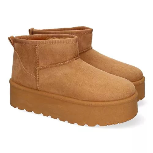 88840 Botin Plano para Mujer con Plataforma, Estilo Australiano, Forrado de Pelo