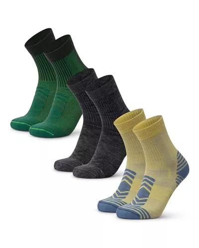 DANISH ENDURANCE Calcetines Antiampollas Senderismo de Lana Merino Ligeros, 3 Pack, Multicolor (1xVerde, 1xGris Oscuro, 1xAmarillo), 39-42