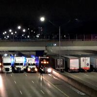 Un hombre amenazaba con saltar desde un puente: 13 trailers se estacionaron debajo para frenar su caída 