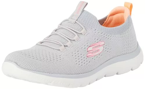 Skechers Mujer Summits Top Player Zapatillas, Gray Knit/Pink & Coral Trim, 38 EU