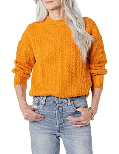Amazon Essentials Jersey Moderno de Cuello Redondo y Punto Trenzado Suave Al Tacto (Disponible en Tallas Grandes) Mujer, Naranja, L