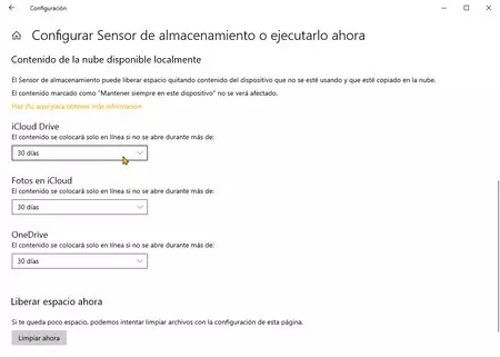 Sensor De Almacenamiento Windows 10 Contenido En La Nube