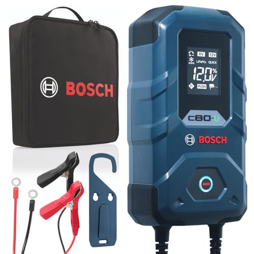 Bosch Cargador de Batería para Coche C80-Li, 15 Amperios, con Función de Carga Continua - para Baterías de Plomo-ácido, AGM, EFB, Gel y SLI, de 6V/12V, y de Litio (LiFePO) de 12V