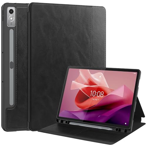 Haofun Funda Compatible con Lenovo Tab P12, Carcasa de Cuero PU Negocio Folio con Múltiple Ángulo de Visión, Anti-Caída Case Carcasa con Auto Despertador/Sueño (Negro)