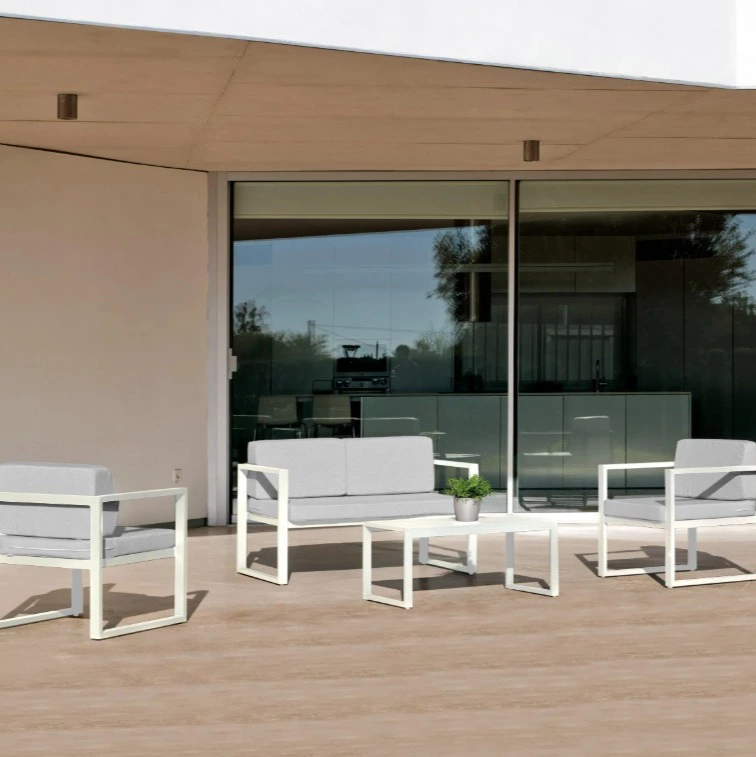 Conjunto de jardín MUSTANG en aluminio blanco de 4 plazas
