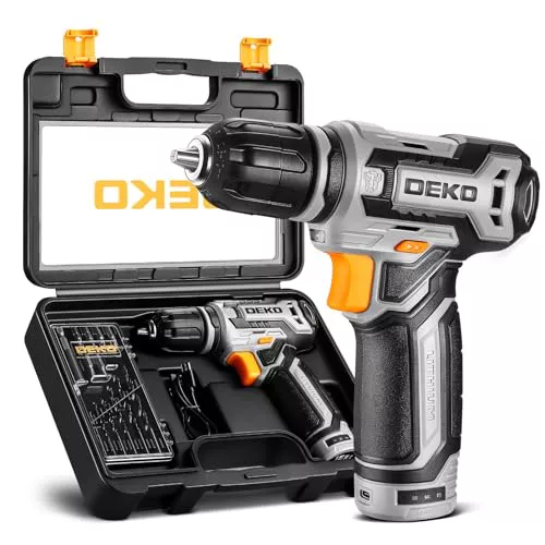 DEKOPRO Taladro Atornillador Inalámbrico 12V, 12 Nm, 13 Accesorios, Gris