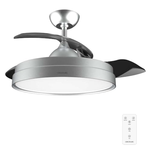 Cecotec Ventilador de Techo con Aspas Retráctites y Lámpara EnergySilence Aero 4280 Invisible Steel