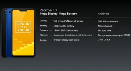 Realme C1: 6,2 pulgadas, Snapdragon 450 y 4.230 mAh de batería por menos de 85 euros