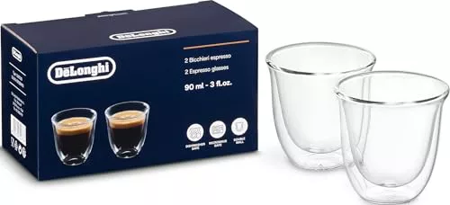 De'Longhi Juego de 2 vasos de Vidrio templado de espresso DLSC310 de doble pared, 2 piezas (paquete de 1)