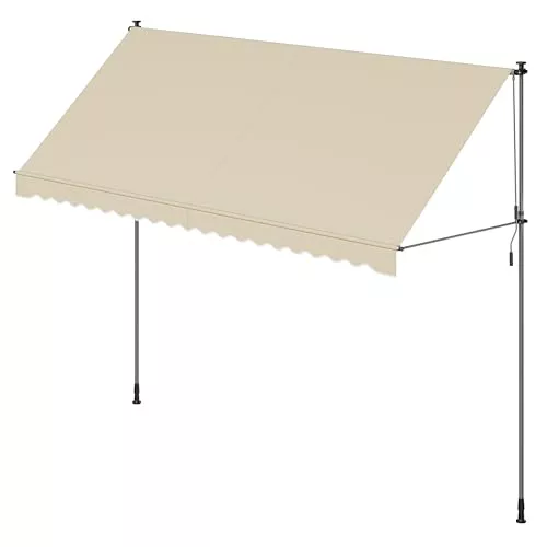 SONGMICS Toldo Manual, Toldo Retráctil para Balcón, Regulable en Altura con Manivela para Balcón, Jardín, Patio, 400 x 120 cm, Beige GSA402M01