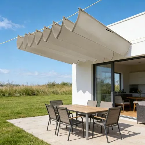 Vela de Sombra Retráctil Ondulada,Impermeables Protección Rayos UV Toldo retráctils pérgola Ajustable,Jardín Patio Terraza Balcón toldo corredero Ola-Khaki||50x300cm