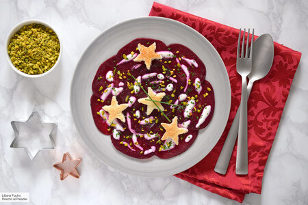Carpaccio de remolacha con pistachos